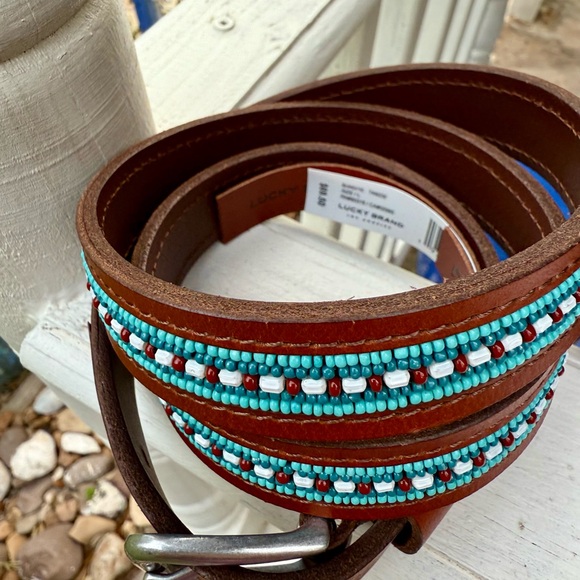 Lucky Brand Beaded Leather Belt - Picture 7 of 9